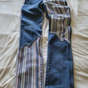 Vintage Western Ethics Two-tone Cowgirl Jeans - Size XS, Solid Blue/Striped